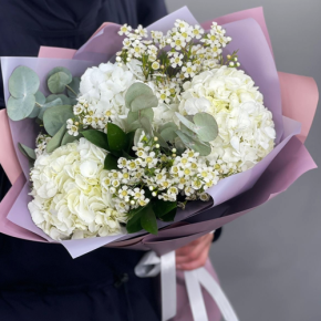 Букет "Суприм" из гортензий и хамелациума в Дзержинском
