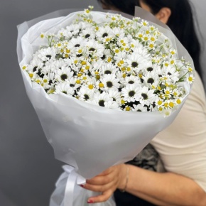 Букет "Понарошку" из хризантем сантини и ромашек в Дзержинском