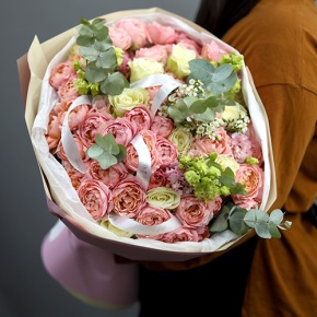 Букет "Миссис" из кустовой розы Джульетта и эустом в Дзержинском