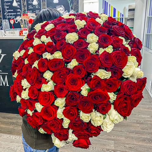 Букет 151 роза красный и белый микс (60 см) в Дзержинском