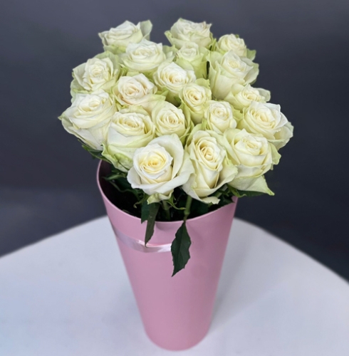 19 белых роз Кения в конусе в Дзержинском